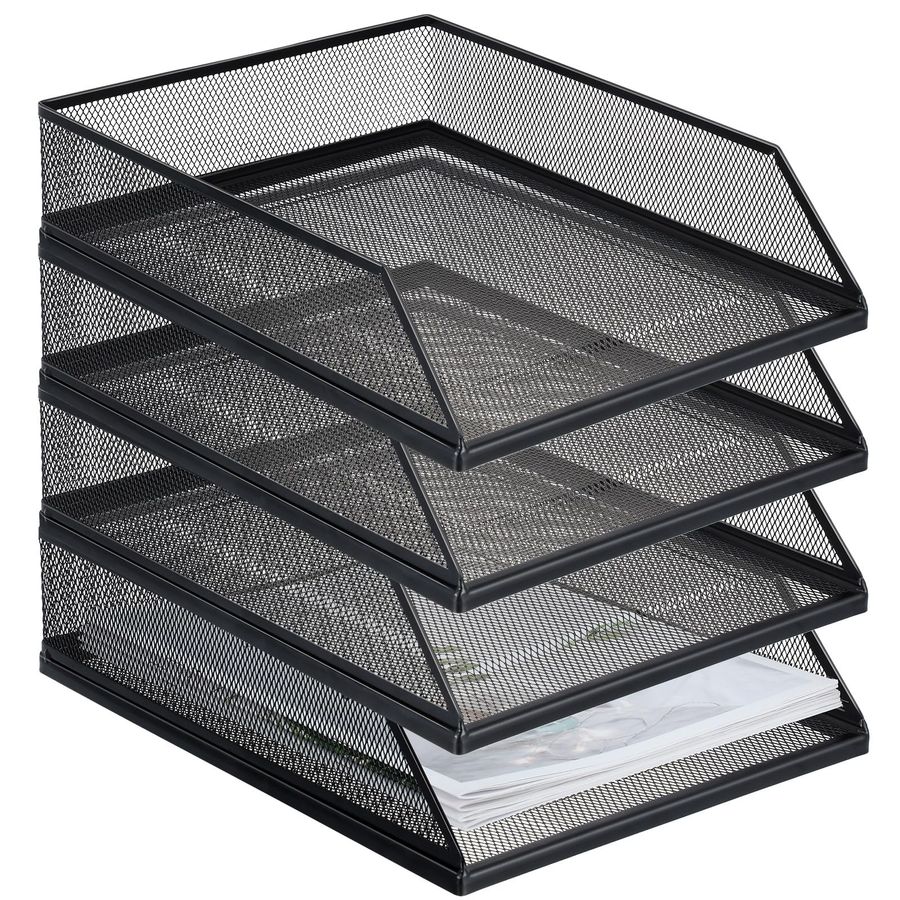 Letter Tray Desk - 4 Pcs Black Metal Letter Tray