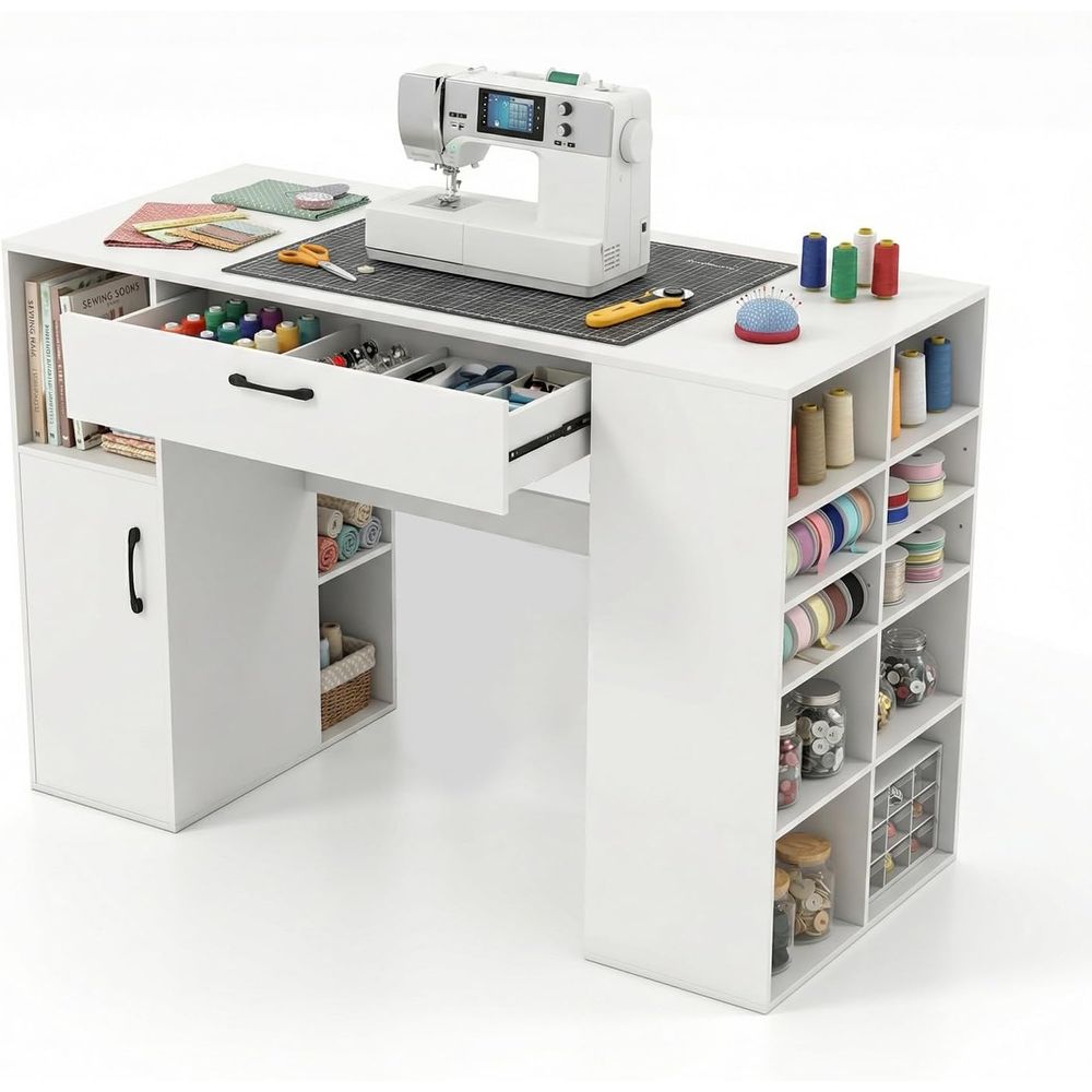 Home Office Desk - Adjustable Height Sewing Desk with Storage