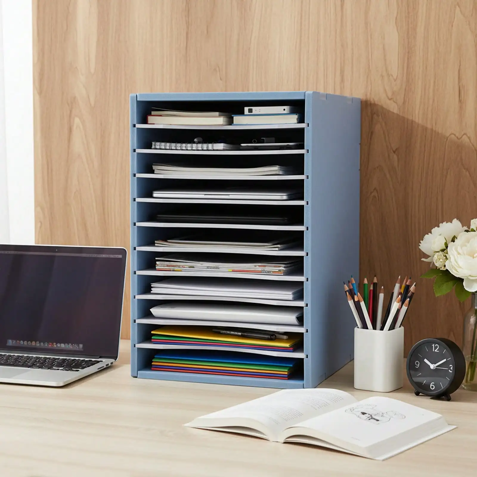 Letter Tray Desk - 11 Slots Vertical Desktop Sorter, Stackable