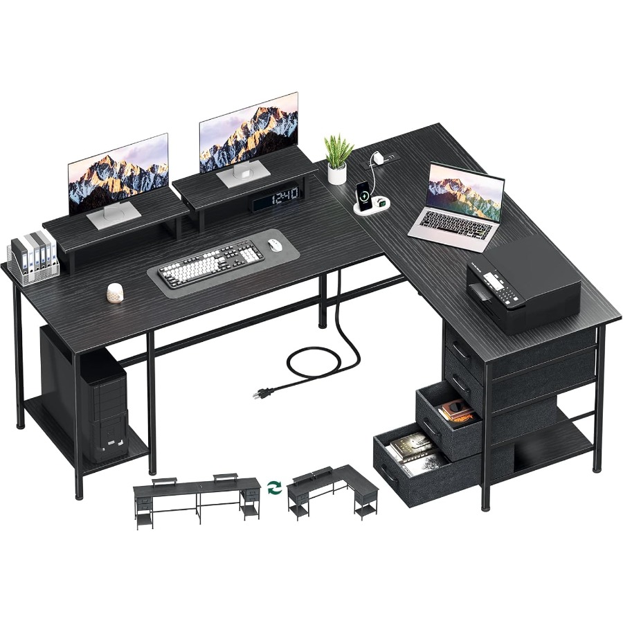 Home Office L Shaped Desk - 66 L Shaped Computer Desk 94.4''