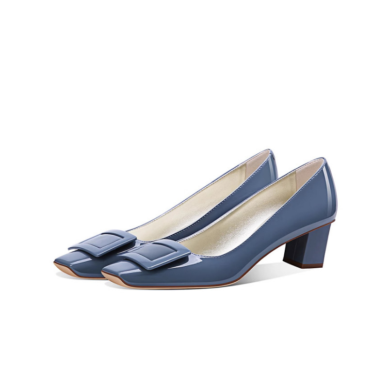 Home Office Makeover - Elegant Blue Square Buckle Pumps Chunky