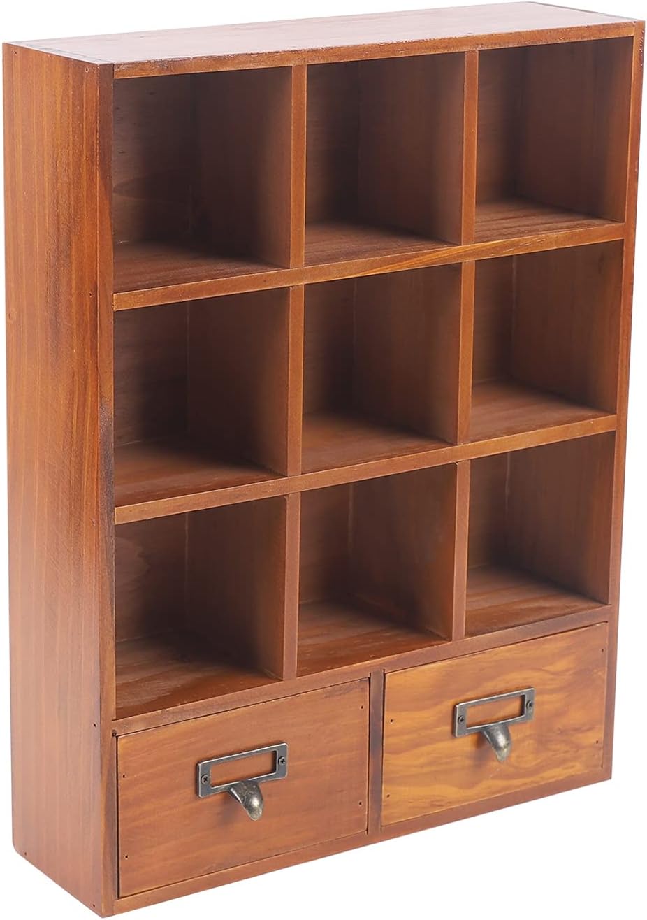 Desktop Organizer Bamboo - 16.7-Inch Vintage Rustic Desktop Storage Shelf