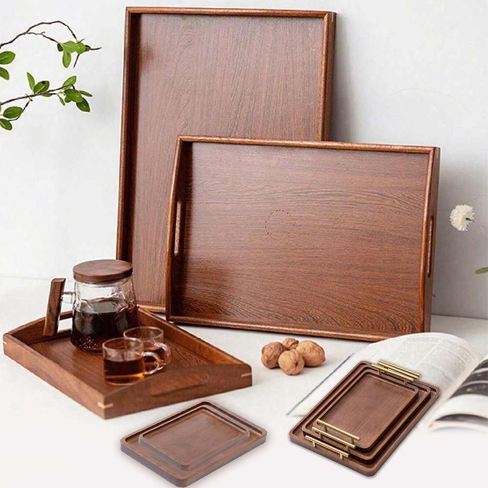 Desktop Organizer Bamboo - Wooden Serving Tray with Handles Bamboo