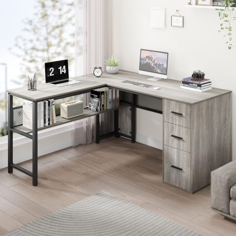 Gray L-Shaped Computer Desk wi – обзор и цена Home Office L Shaped Desk