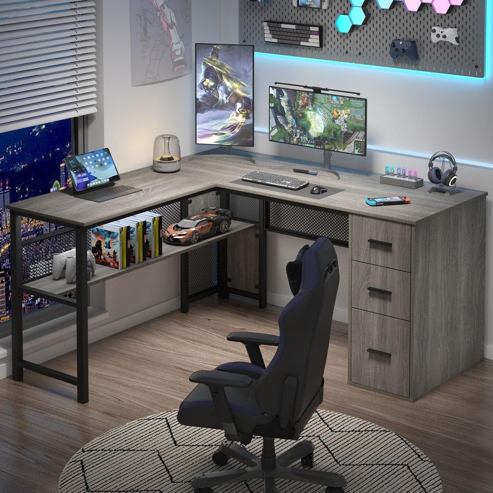 Gray L-Shaped Computer Desk wi – обзор и цена Home Office L Shaped Desk