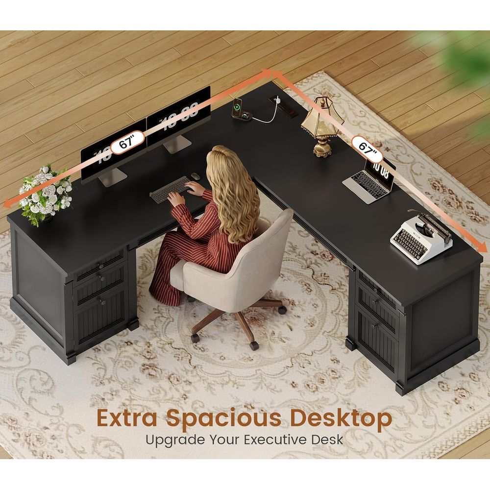 L Shaped Desk with 4 Ders, 67