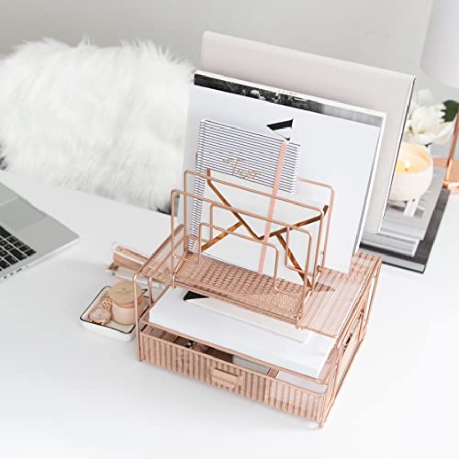 Rose Gold Desk Organizer with  – обзор и цена Desktop Organizer Bamboo