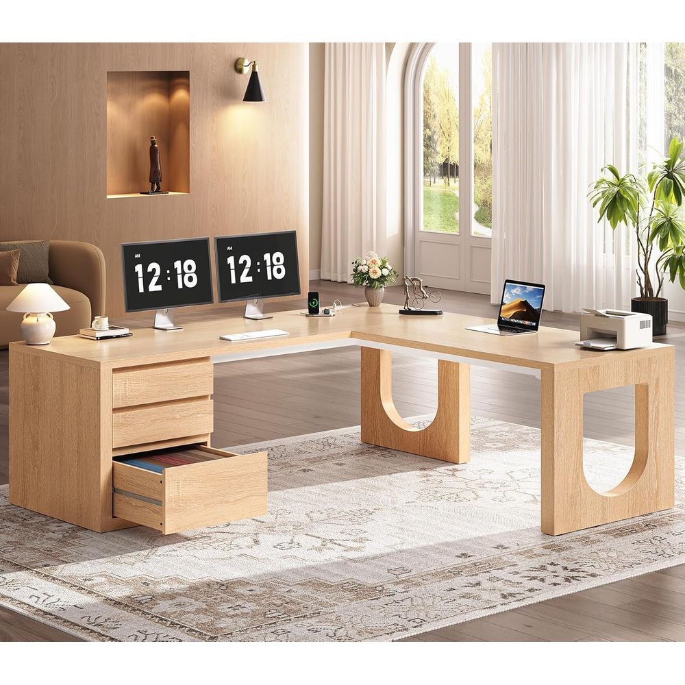 L-Shaped Desk with 3 Drawers,  – обзор и цена Home Office L Shaped Desk