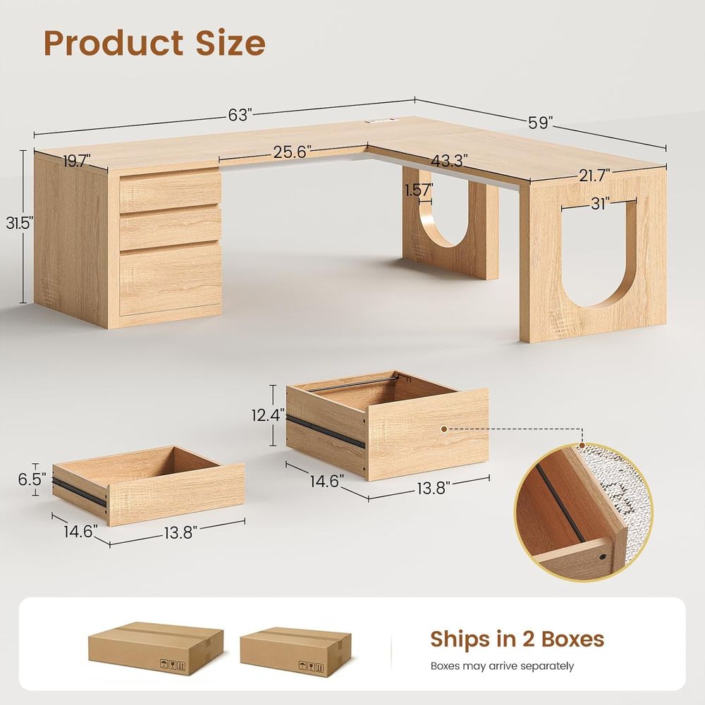 L-Shaped Desk with 3 Drawers,  – обзор и цена Home Office L Shaped Desk