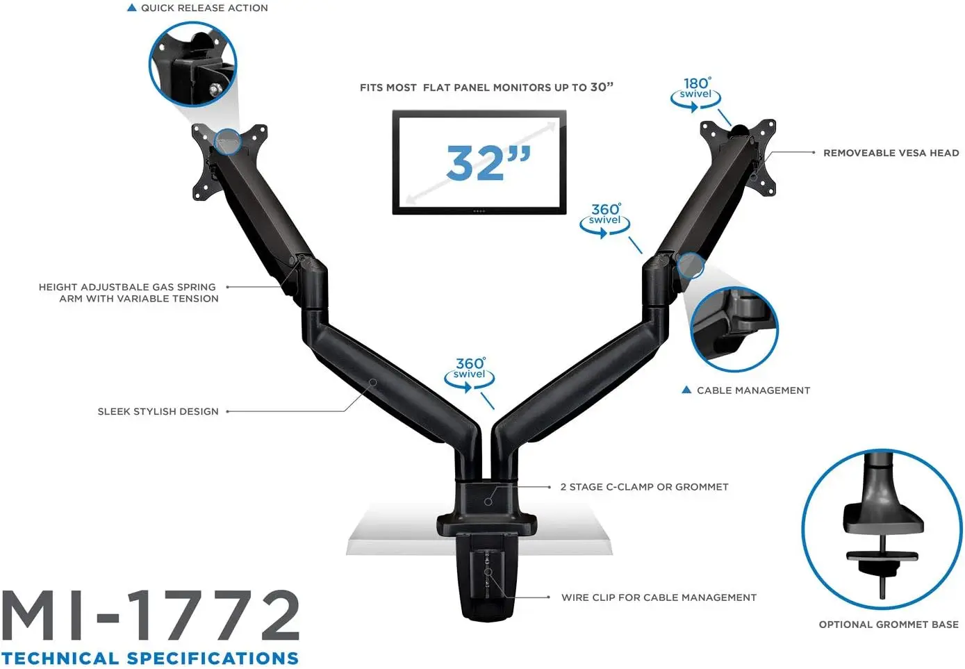 Dual Monitor Arm Mount | Desk  – обзор и цена Monitor Arm Dual