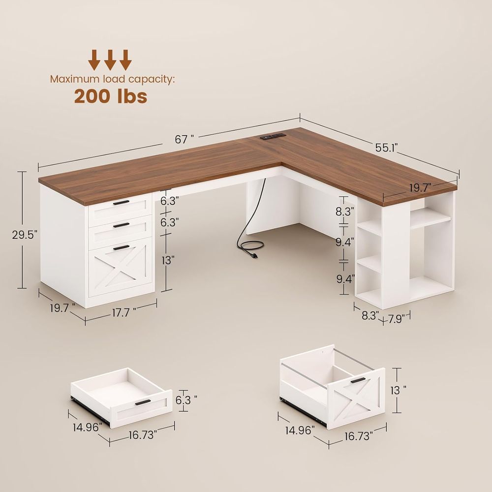 67 L-Shaped Desk with 3 Drawer – обзор и цена Home Office L Shaped Desk