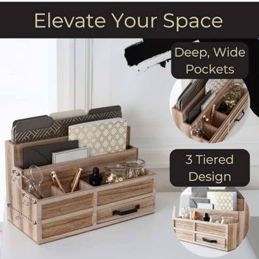 Mail Organizer with Drawer and – обзор и цена Desktop Organizer Bamboo