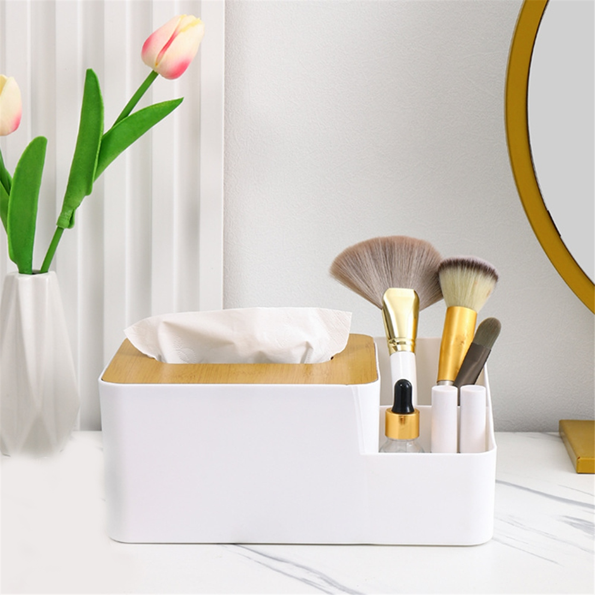 New Box Grid Tissue Dispenser  – обзор и цена Desktop Organizer Bamboo