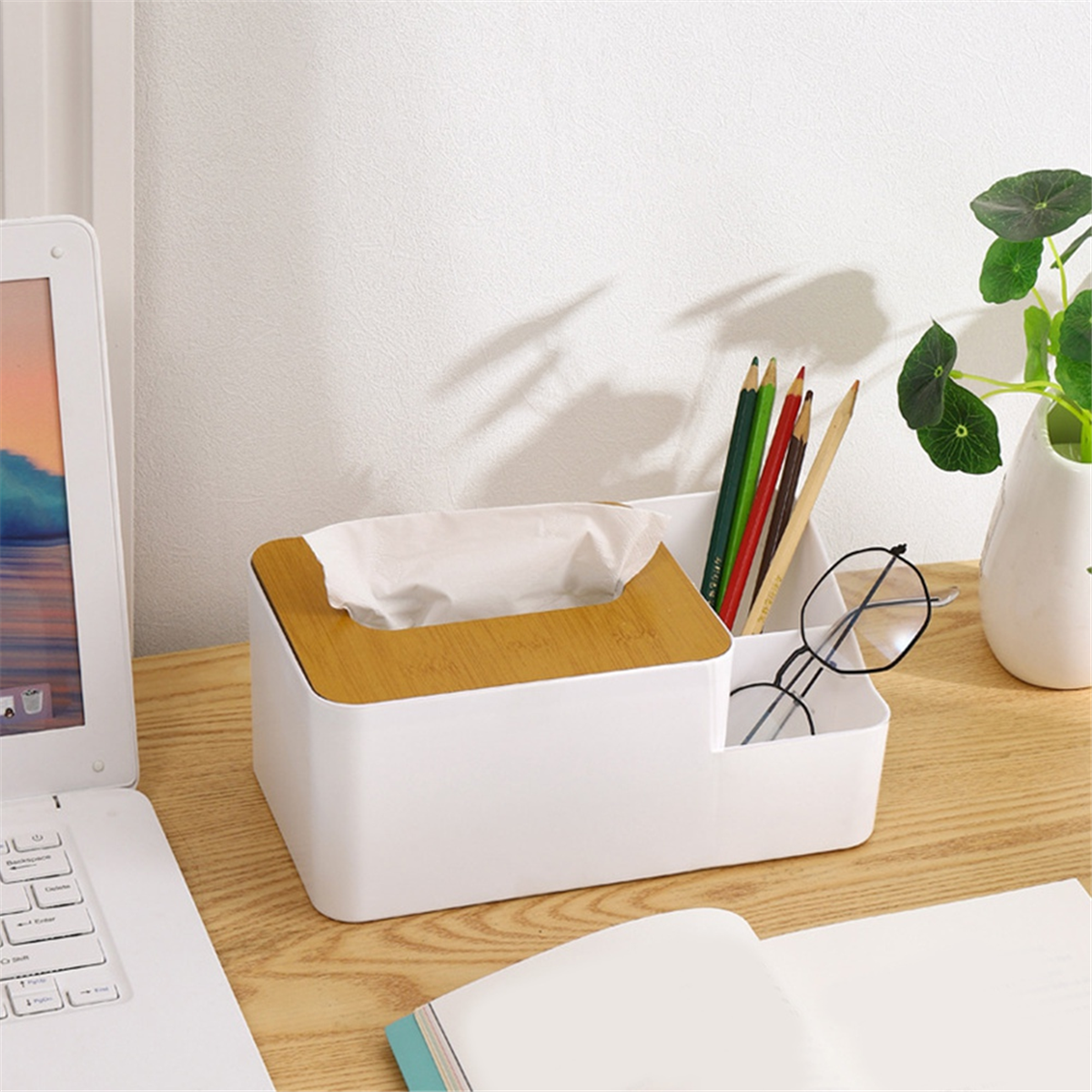 New Box Grid Tissue Dispenser  – обзор и цена Desktop Organizer Bamboo